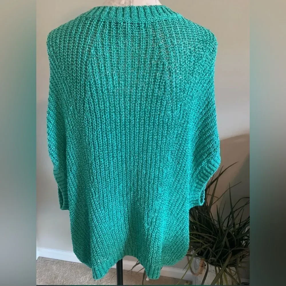 TOMMY BAHAMA Size M Aqua Green Short Sleeve Open Knit Pullover Sweater
